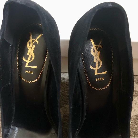 YSL Black Suede Wood Wedge - Picture 4 of 9